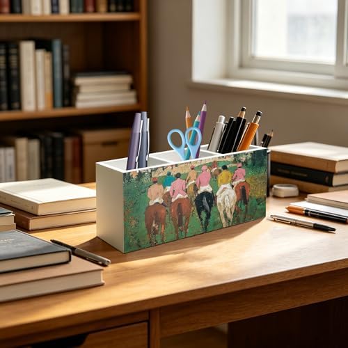 Equestrian Gifts for Women Men Pen Pencil Holder Organizer for Home Office Desk Accessories, Country Western Cowboy Horse Racing Wood Signs Makeup Brush Toothbrush Holder - Image 4