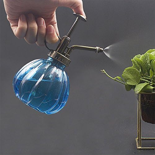Flower Water Spray Bottle Can Pot Plant Mister | Vintage Pumpkin Style Decorative Glass Plant Atomizer Watering Can Pot with Pump for Terrariums Flowers Potted Plants (Blue) - Image 2