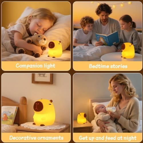 Rytinazzz Silicone Night Light for Kids, 50H Long Battery Capybara Lamp, Gift for Kids, Rechargeable Tap Control, Soft Dimmable Nursery Light - Image 6