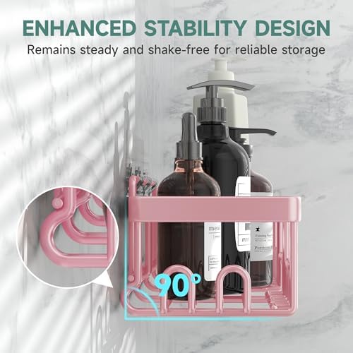 Veken Large Capacity Shower Caddy 6-Pack, No Drilling & Rustproof, Adhesive Shower Shelves with Soap Holder, Bathroom Organizers and Storage, Wall-Mounted Kitchen & Home Decor, Pink - Image 2