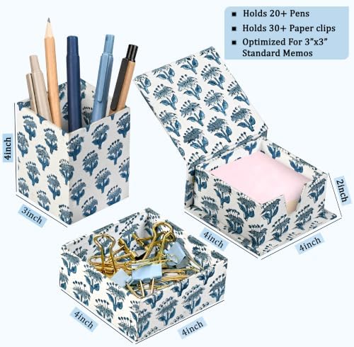 CPC Apatite Blue Block Print Set of 3 Desk Organizer - Image 4