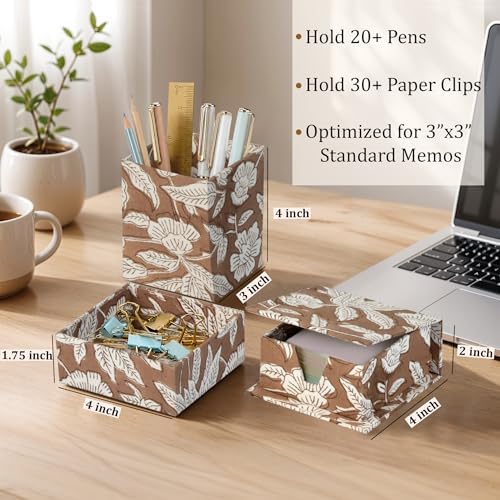 Ridhi Oak Brown Block Print Office Desk Organizer Pen & Note Holder - Image 3