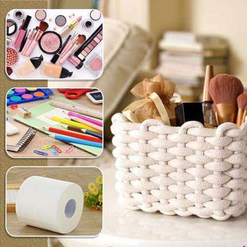 Small Woven Square Basket for Storage & Organizing, Cute Mini Cotton Rope Empty Gift Basket for Mother's Day Bedside Caddy Shelves Bathroom Dresser, Minimalist Chic Design for Nursery, Bedroom, Office - Image 6