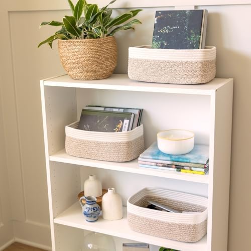 NaturalCozy 13.5”x8.5”x5.5” Storage Baskets for Shelves 3 Pack | Cotton Rope Woven Small Baskets for Organizing | Small Storage Bins for Nursery, Bathroom, Closet, Cube Shelf, Decorative, Gift - Image 3