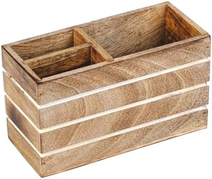 Hashcart Pen Holder Pencil Holder - Wood Pen Cup Pencil Cup for Desk - Office Desk Organizer - Makeup Brushes Holder - 3 Compartment Caddy for Home and Office - Image 4