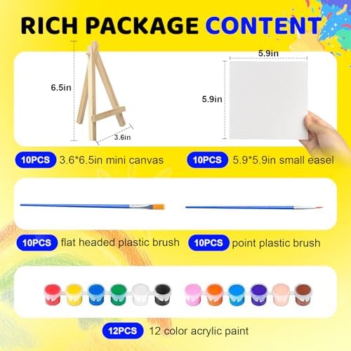 DUA MAIGA 10 Set Mini Acrylic Paint Kit, 5.9In Canvas Boards for Painting with 6.5" Easel, Acrylic Paint Strips, Painting Brushes, Mini Canvas and Easel Set for Kids Artists Beginner Gift Party (160) - Image 5