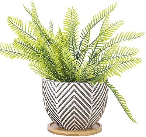 VanEnjoy 5.5 inch Large Round Bohemian Style Ceramic Planter, Geometry Engrave Off White Brown Succulent Planter Flower Pot, Indoor Outdoor Decorative Planter by VanEnjoy