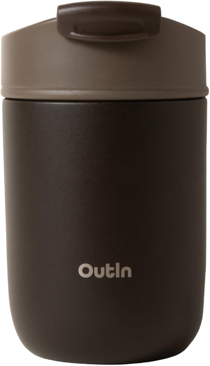 OutIn Travel Tumbler, Outdoor Insulated Coffee Tumbler with Leak-Proof Flip Lid, 12 oz Stainless Steel Mug for Hot & Cold Drinks Terra Brown