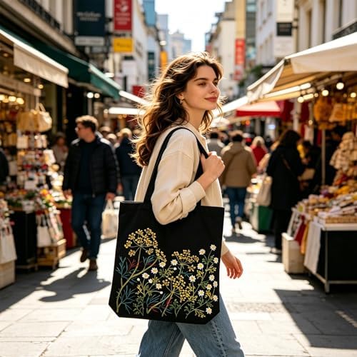 Vigdit Canvas Tote Bag Embroidery Kit for Beginners, Needlepoint Cross Stitch Kit for Adult Beginner, DIY Reusable Grocery Bags Embroidery Starter Kit with Stamped Floral Tools & Instructions - Image 4