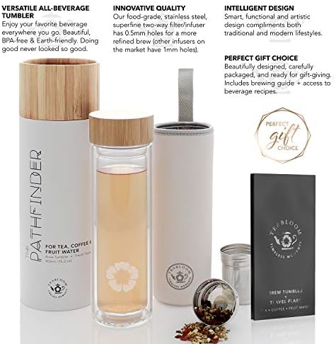 Teabloom All-Beverage Tumbler – 15 oz / 450 ml – Tempered Glass Travel Bottle – Hot and Cold Tea Infuser – Cold-Brew Coffee – Fruit-Infused Water – Tea Tumbler – The Pathfinder - Image 4