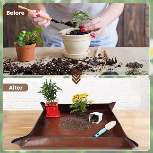 26.8"X26.8" Repotting Mat for House Plants Transplanting Control Mess, Foldable Waterproof Gardening Tray Mat Gardening Gifts for Plant Lovers - Image 2