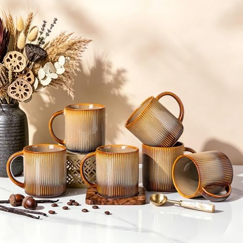 theterra Ceramic Coffee Mugs Set of 6, 14.2 oz Coffee Cups with Handle by TheTerra