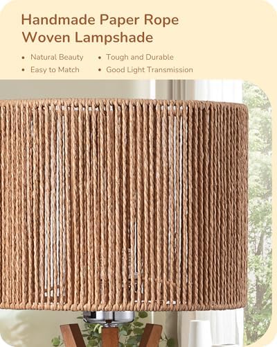 EDISHINE 17.5" Rattan Table Lamp, Handmade Paper Rope Woven Lampshade, E26 - Image 3