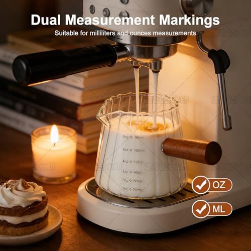 Espresso Cups with Wood Handle, 6 Oz Glass Espresso Measuring Cup - Image 2