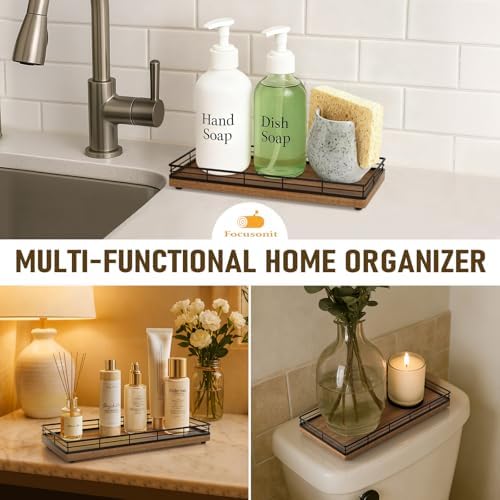 Bathroom Vanity Tray for Countertop, 12" x 6" Acacia Wood Toilet Tank Tray - Image 5