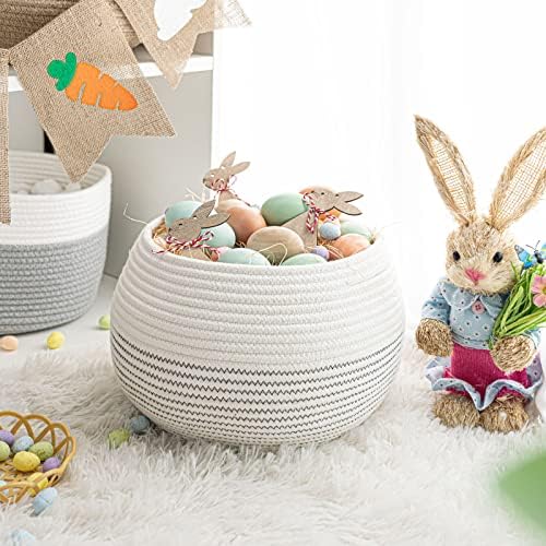 Goodpick Round Woven Rope Storage Basket for Shelves, 10" x 8.3", White - Image 2