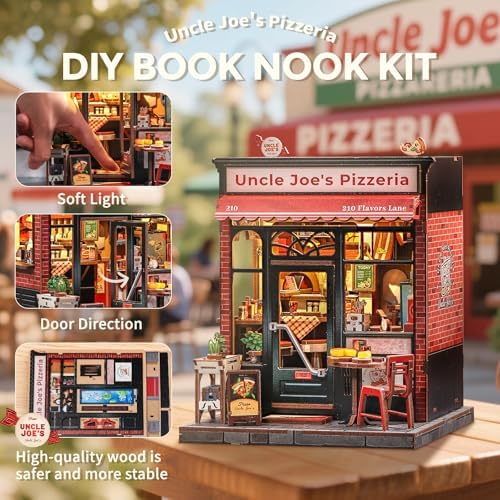 CUTEBEE Book Nook Kit, DIY Miniature Dollhouse Kit, Pizza Shop Booknook - Image 4