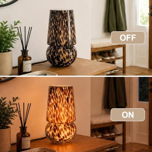 9.8″ Mushroom Glass Table Lamp, Dimmable Modern Beside Lamp, Tortoiseshell - Image 5