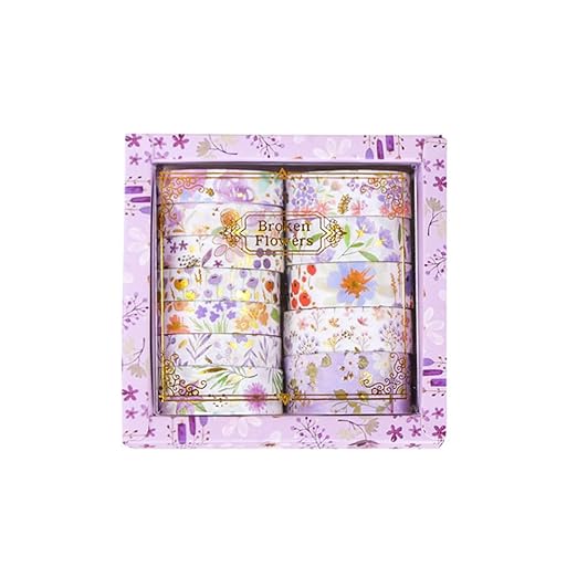 MAFELOE 2 Meters Long 12 Rolls Washi Tape Set, Decorative Adhesive Supplies for Scrapbook Journaling Junk Bullet Art Collage-Floral Print Series-Purple (HZ-3Y-SHMJ-01)