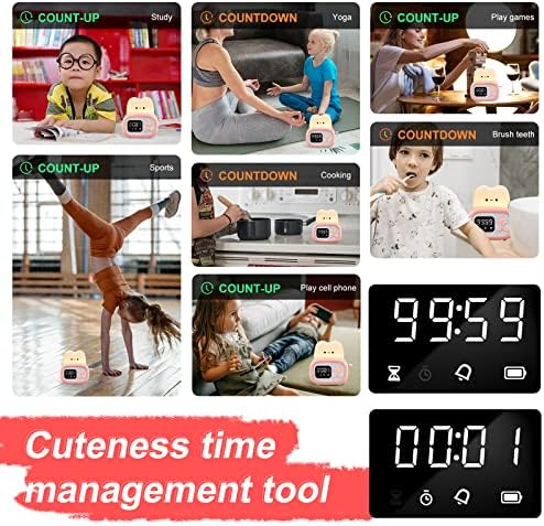 QANYI Timer Clock Night Light for Kids, Tiny Hand Size Portable LED Clock Lamp Kids Desktop Timer for Toothbrush, Learning, Exercise, Bathroom, Oven, Baking, Cooking, Table, Bedroom, Kitchen - Image 3