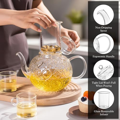 Glass Teapot with Removable Infuser-1500ml/50oz Clear GlassTea Pot for Stovetop, Borosilicate Microwave-Safe Glass Tea Kettle & Tea Maker for Blooming & loose Tea - Image 4