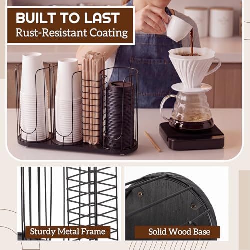 Geelin 18oz Adjustable Coffee Cup Dispenser with Wooden Base, Cup and Lid Holder, Cups Holder Organizer for Coffee Pod Straw and Lid Storage(4-compartment Single,Color 7) - Image 5