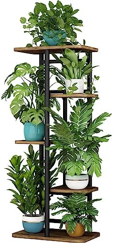LINZINAR Plant Stand Indoor 5 Tier Metal Corner Tall Flower Shelf by LINZINAR