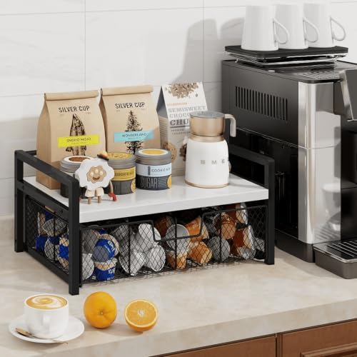 Homode Tea Bag Organizer, Wood Tea Bag Holder with Storage Drawer, white - Image 2
