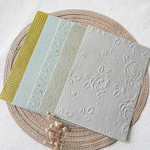 15-Piece Textured Scrapbook Paper & Mesh Fabric Set, Green A5 Sheets - Image 3