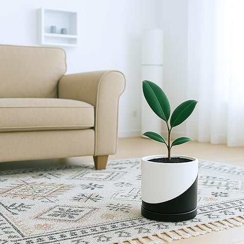 D'vine Dev 6.5 Inch Ceramic Planter Pot, Black White Diagonal, 94-O-C-K - Image 5