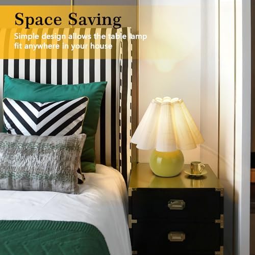 Green Small Touch Control Table Lamp for Bedroom, Green Bedside Lamps for Nightstand, Cute Mini Small Table Lamps for Small Spaces with Scalloped Shade for Kitchen Counter, Bookshelf, Living Room - Image 5