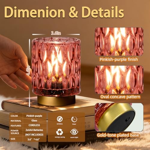 Battery Operated Table Lamp Timer, Small Cordless Lamps Decorative, 2 Pink - Image 5