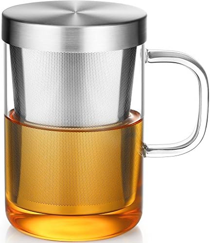 ecooe 16.9oz Glass Tea Cup with Infuser and Lid 430ml(Use Capacity) by ecooe