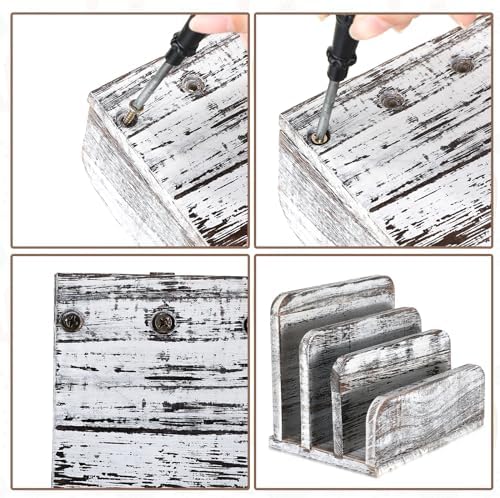 Briwooody Wooden Mail Organizer 3 Slots Mail Holder, Old White - Image 3