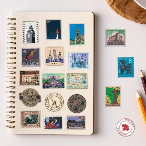 Vintage Travel Postage Stamp Stickers - World Landmarks USA Australia Brazil Waterproof Vinyl Stickers for Journal Planner Laptop Scrapbooking - Image 4