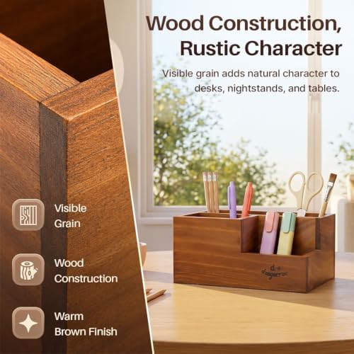 Flexzion Wood Pencil Holder for Desk, Tiered 3-Slot Remote Caddy Organizer - Image 4