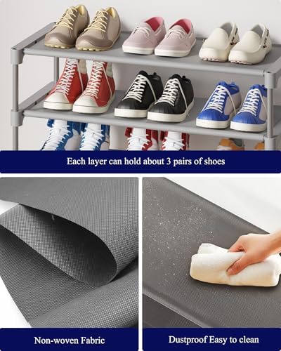 Kitsure Shoe Rack - Non-Woven Shoe Rack Shelf, Shoe Organizer for Closet, Entryway, Garage & Corridor, Stackable Shoe Shelves, 27.5" Wide - 3 Tier, Grey - Image 6