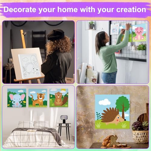 Teling 12 Pcs Pre Drawn Stretched Canvas Kit for Adults Painting Pre Printed Canvas Outline for DIY Painting Party Favor,6 x 6 x 0.6 Inches(Animal) - Image 4