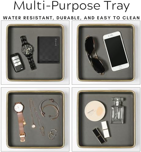 Gray Nightstand Bedside Organizer Tray|Key Bowl for Entryway Table| Bowl for Keys and Wallet Catch All|Small Leather Valet Tray Desk Organizer|EDC Trinket Catchall Key Holder Bowl|Key Basket or Dish - Image 4