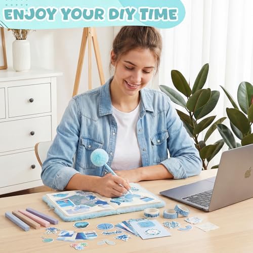 Janlaugh DIY Journal Diary with Lock Pack Scrapbook Kit, Blue, Plush - Image 5