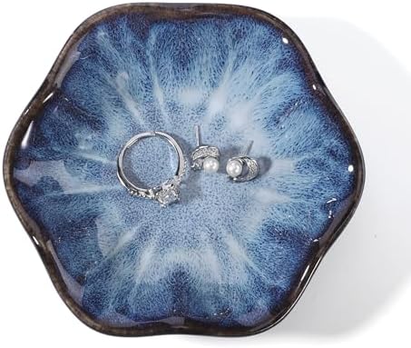 Blue Lotus Leaf Shape Ring Jewelry Dish Holder,Small Trinket Jewelry Tray,Decorative Jewelry Plate Bowl,Key Bowl,Mothers Day Birthday Engegament Gifts for Women Mom Friends,Ceramic by YZMICSTAR