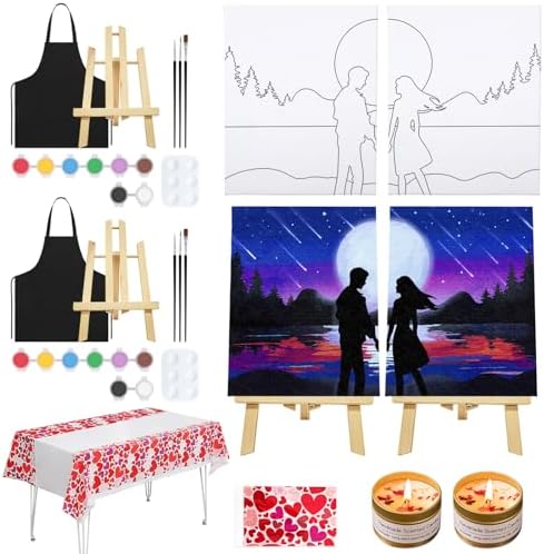 VOCHIC Sip and Paint Kit,Pre Drawn Canvas Couple Painting Kit for Adult Art Set with Outline Canvas for Adults Date Night Couples Valentine's Day, 2 Pack (8 x 10 Inches) by VOCHIC