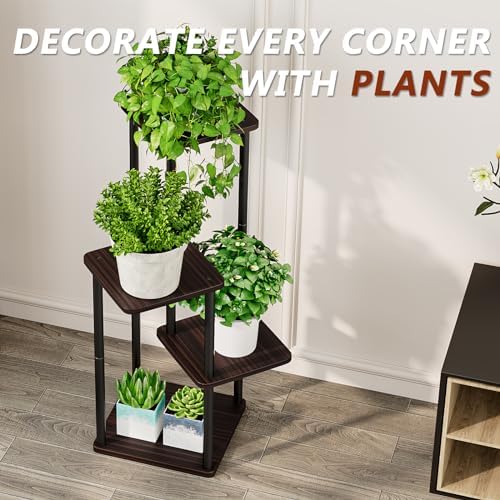 AZERPIAN 4 Tier Tall Plant Stand Indoor Corner Tiered Shelf Metal MDF Board - Image 6