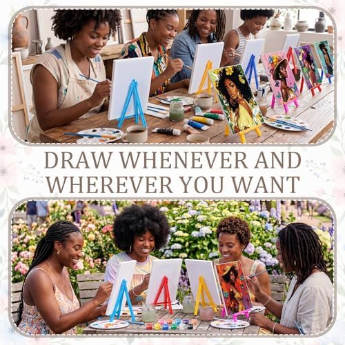 Blosssound 10 Set Pre Printed Canvas Pre Drawn Canvas Painting with Easel Kits 5" x 7" Outline Painting Panels for Beginners, DIY Craft Project, Party Favor, Home Decors(Flower Lady) - Image 5