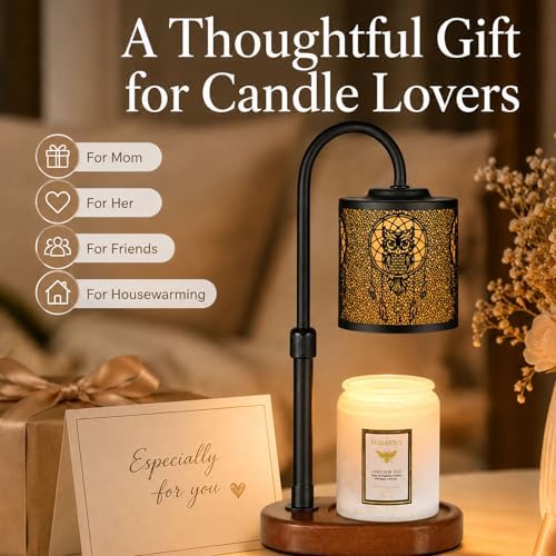 Dimmable Candle Warmer Lamp with Timer Adjustable Height for Scented Jar Candles Electric Candle Wax Melt Warmer for Home Decor Christmas Birthday Gifts for Women Mom(Owl) - Image 6