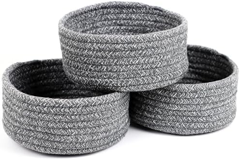 Small Woven Cotton Rope Baskets, Set of 3, Grey by Togous