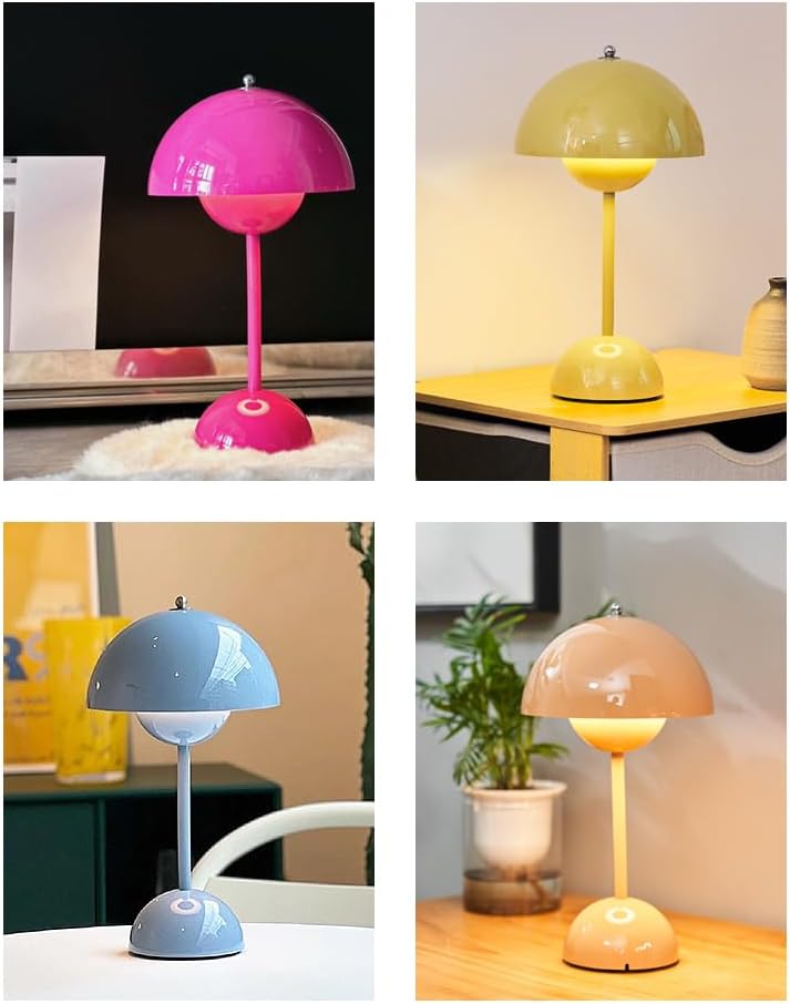 Flower Bud Lamp, Cordless Rechargeable Mushroom Table Lamp, Pink - Image 6
