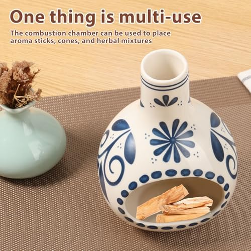Handmade Ceramic Incense Holder Burner, 7Inch small Sage Holder Aromatherapy Decor for Palo Santo Sticks and Cone Incense, Compact Size Chiminea Dish for Meditation Accessories Yoga Room - Image 4