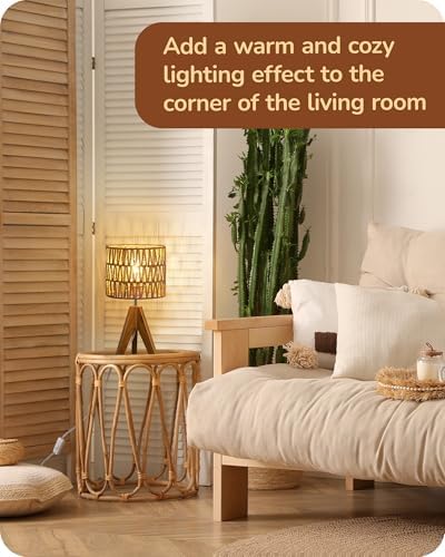 EDISHINE Rattan Small Table Lamp, Boho Nightstand Lamp, 14.2", E26 Base - Image 6