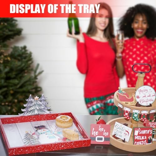 Christmas Decoration Serving Tray with Handels Decorative Tray Coffee Table Serving Platter Thanksgiving Tray - Breakfast Drinks Liquor Snowman(Red) - Image 4